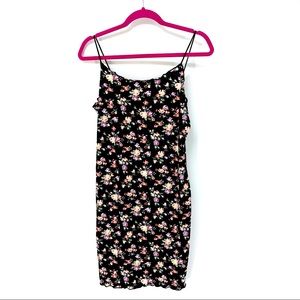 Small Black Floral Print Lettuce Trim Mini Dress